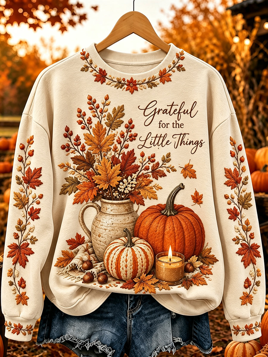 Women's Grateful For The Little Things Fall Print Comfy Sweatshirt