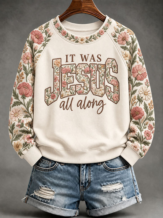 Women's Jesus Print Casual Sweatshirt