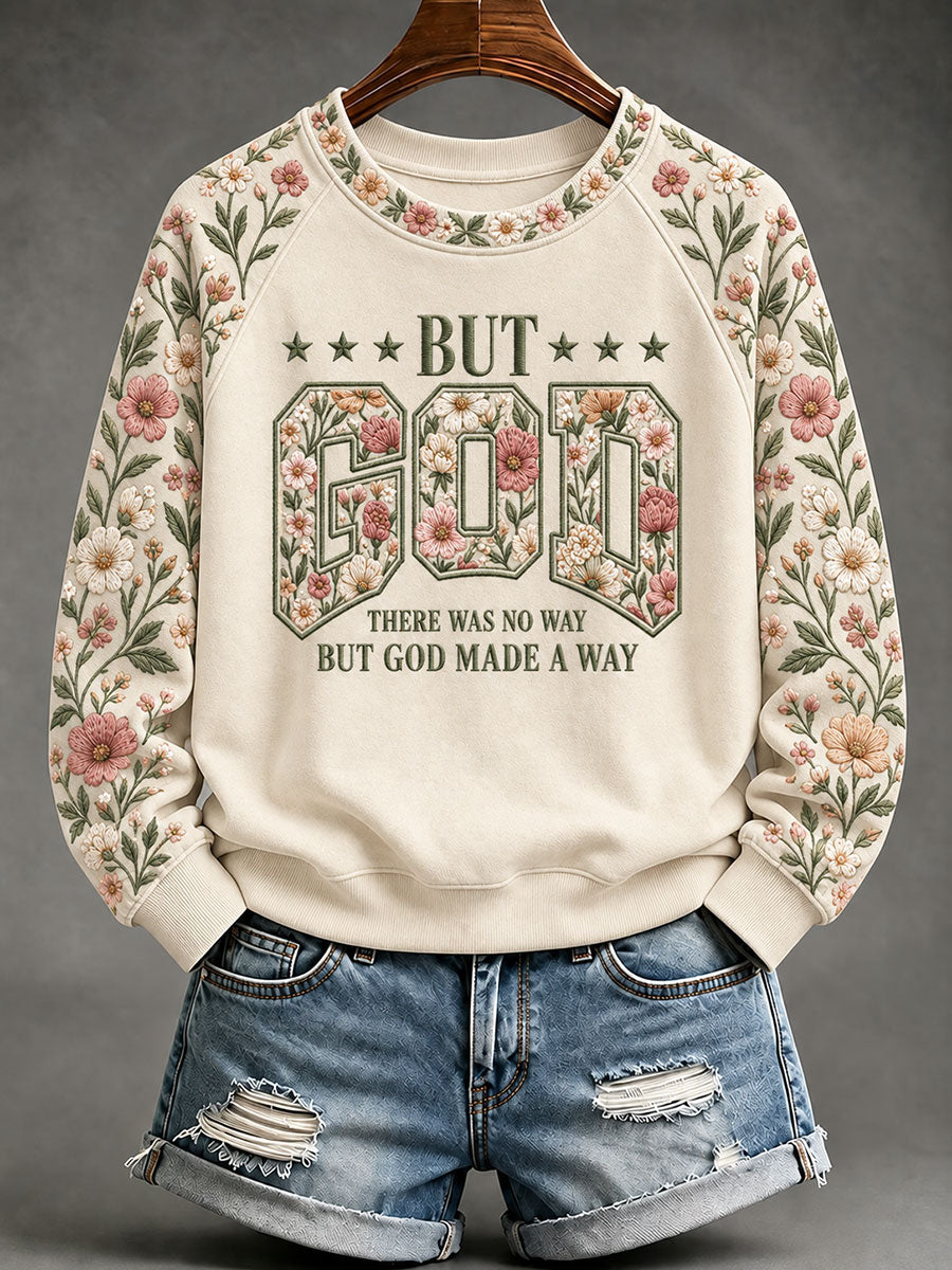 Women's But God Print Casual Sweatshirt