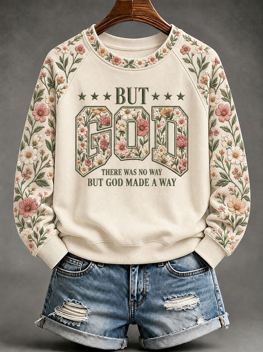 Women's But God Print Casual Sweatshirt