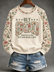 Women's But God Print Casual Sweatshirt