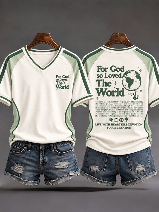 Women's "For God So Loved The World" Faith Print Casual T-Shirt