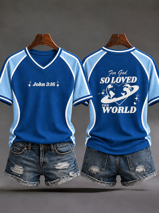 Women's "For God So Loved The World" Faith Print Casual T-Shirt