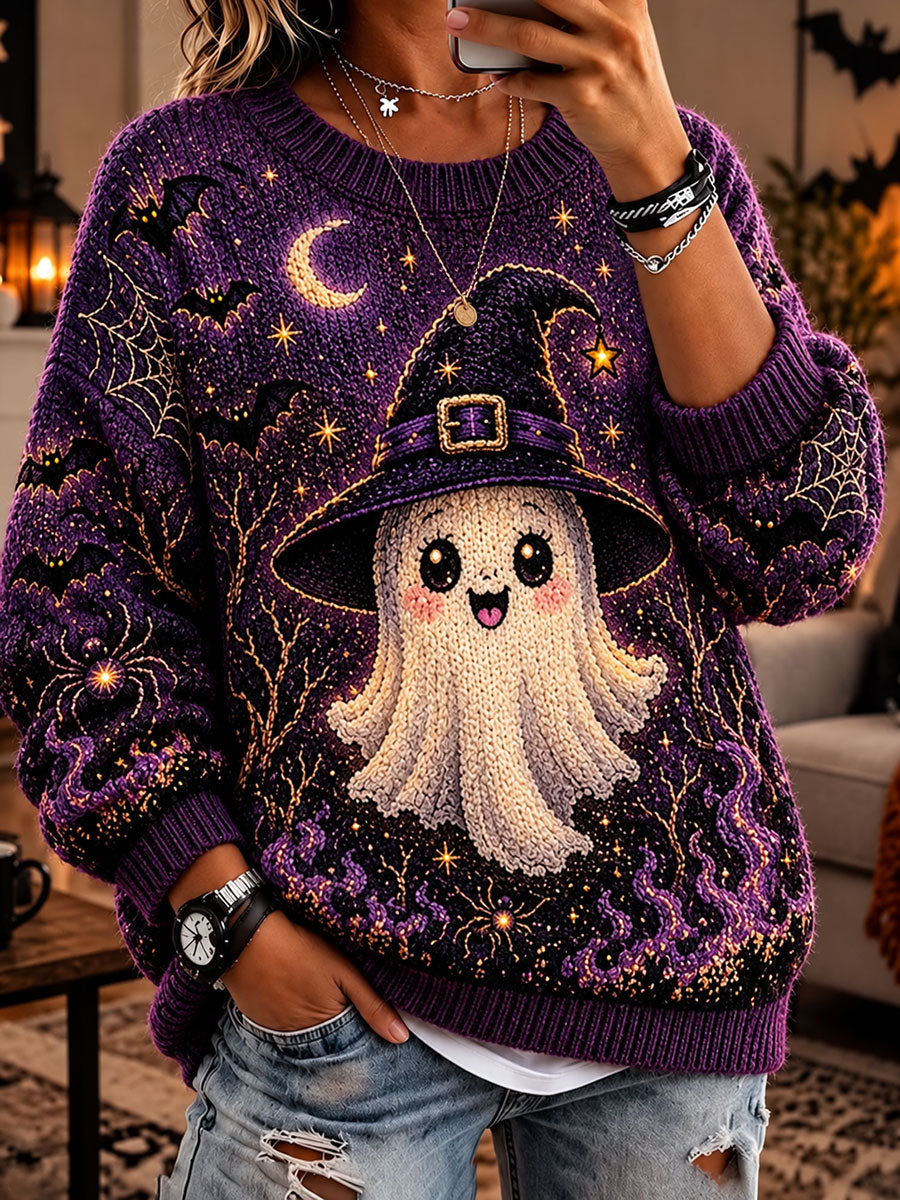 Women's Halloween Ghost Crew Neck Sweater
