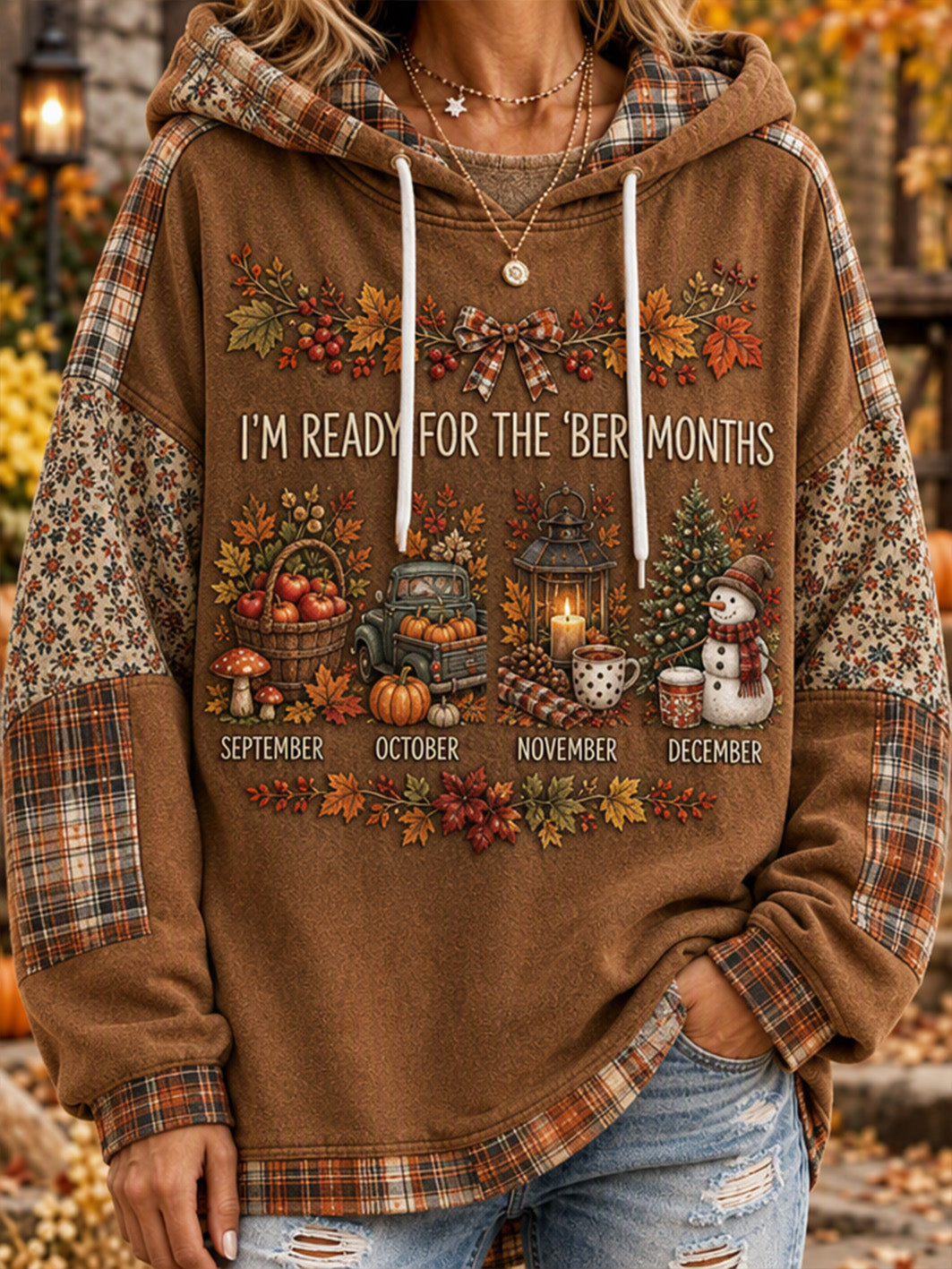 Women's autumn and winter pattern print design casual hoodie