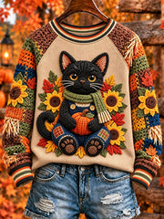 Women's Autumn Black Cat Sweatshirts