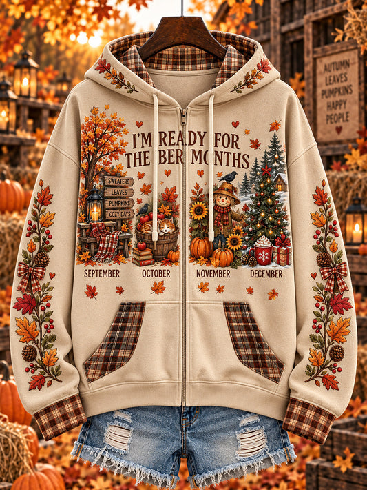Women's autumn and winter pattern print design casual zip-up hoodie