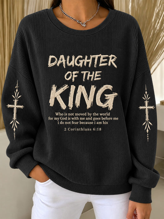 Women's Daughter Of The King Print Ribbed Round-Neck Sweatshirt