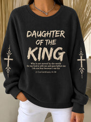 Women's Daughter Of The King Print Ribbed Round-Neck Sweatshirt