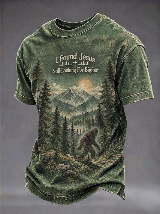 Men's 'I Found Jesus, Still Looking For Bigfoot' Printed Casual T-Shirt