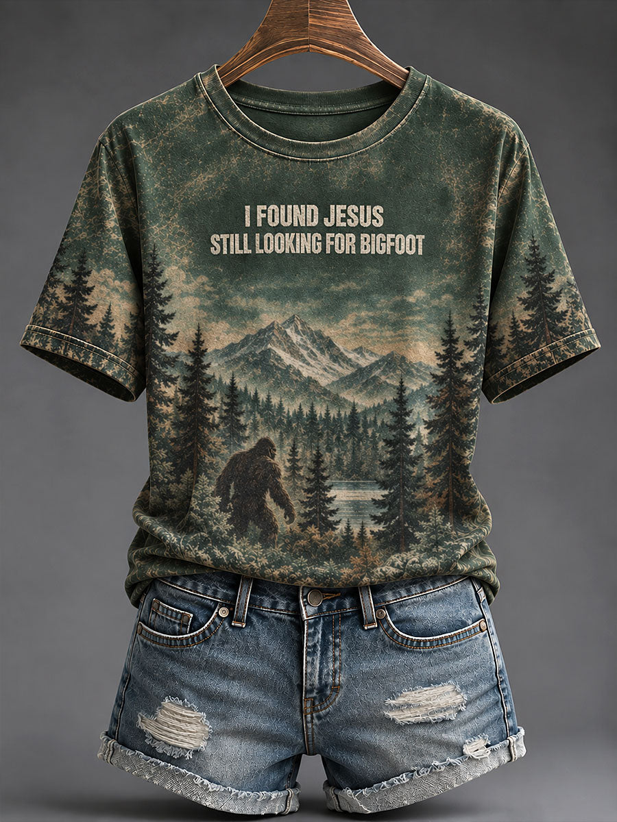 Women's "I Found Jesus Still Looking For Bigfoot" T-shirt