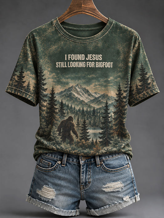 Women's "I Found Jesus Still Looking For Bigfoot" T-shirt