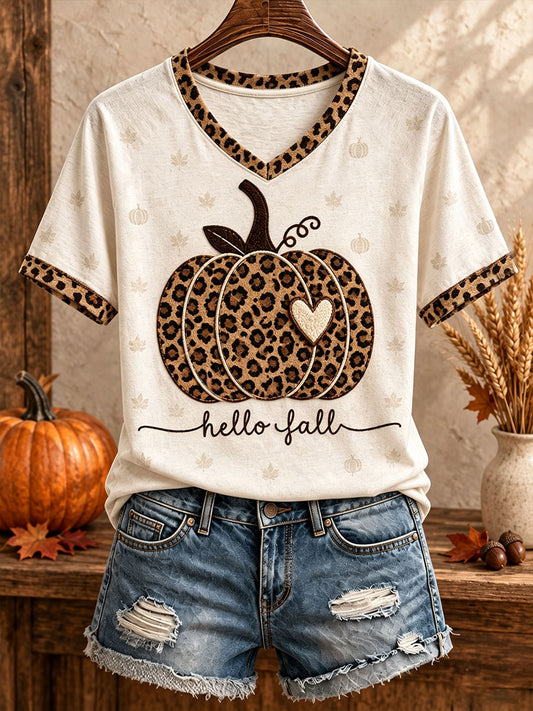 Women's Thanksgiving Pumpkin Art Thankful Printed T-shirt