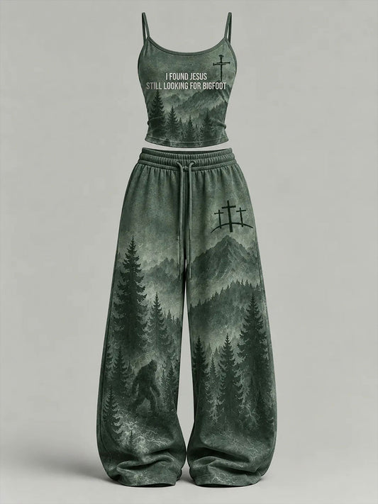 Women's "I Found Jesus Still Looking For Bigfoot" Printed Casual Set