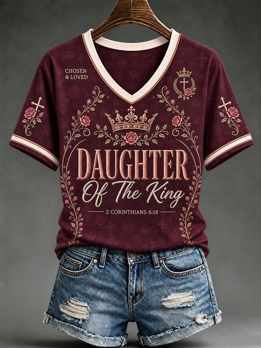 Women's Christian Daughter of the King "Chosen Loved Redeemed" V-neck Short Sleeve T-shirt