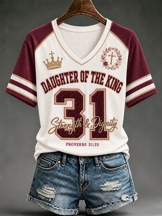 Women's Christian Daughter of the King "Chosen Loved Redeemed" V-neck Short Sleeve T-shirt