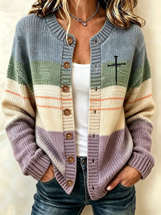 Women's Christian Art  Cross Pattern Cozy Knit Cardigan