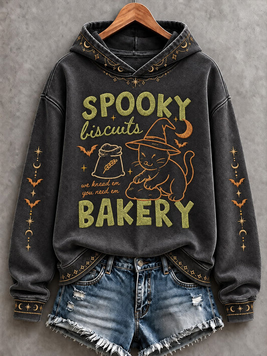 Women's Spooky Cat Printed Hoodie