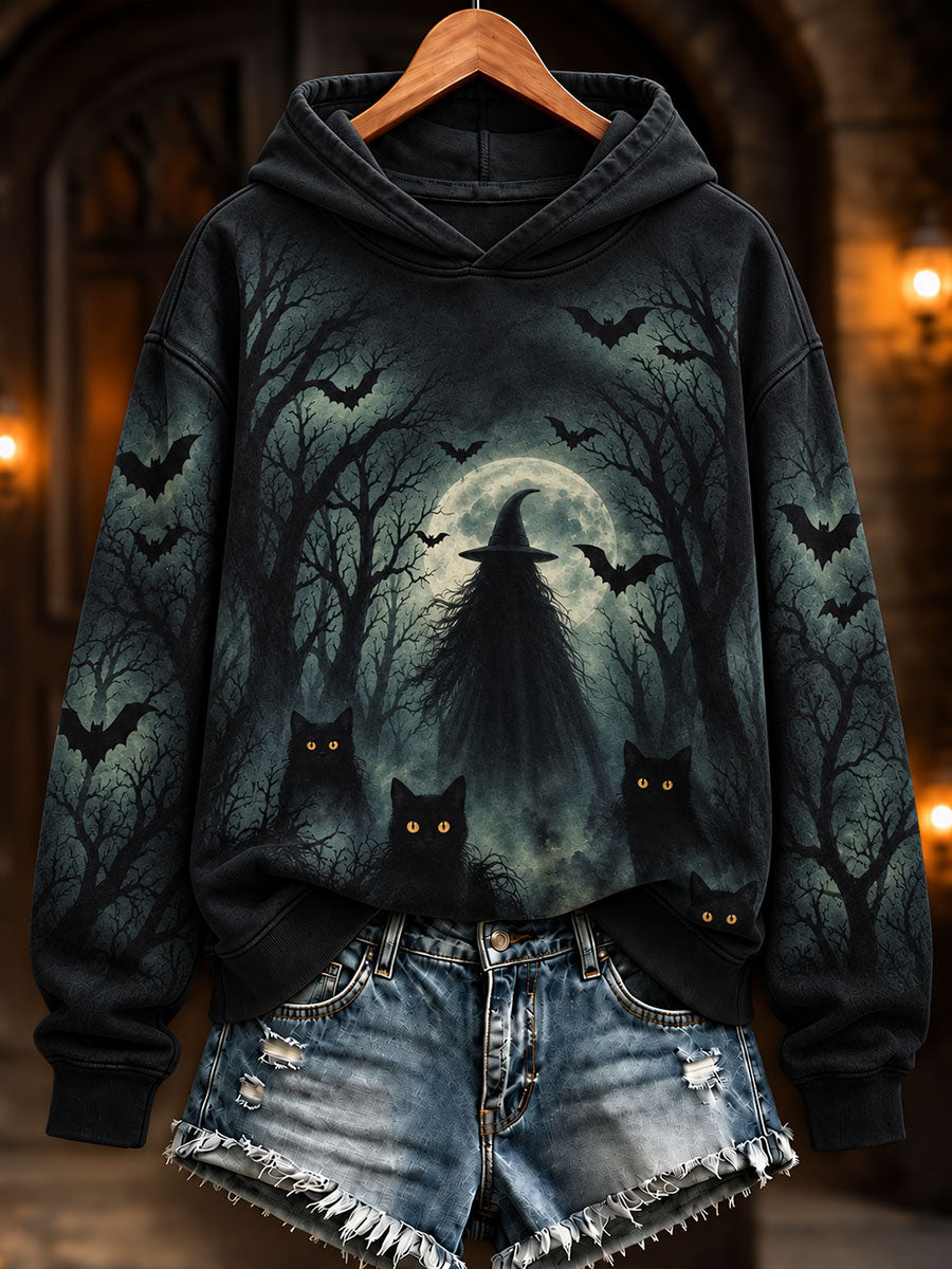Women's Halloween Cat Art Regular Sweatshirt