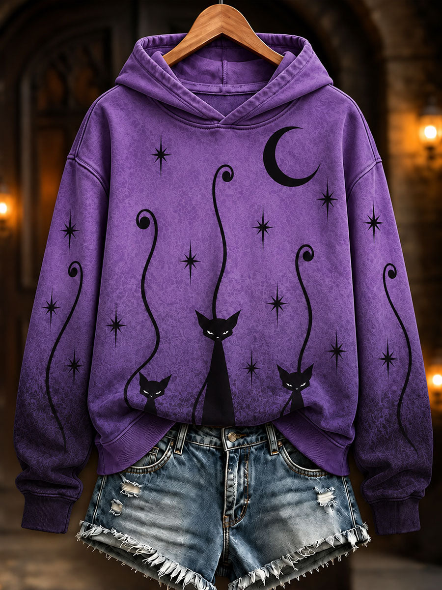 Women's Halloween Cat Art Regular Sweatshirt