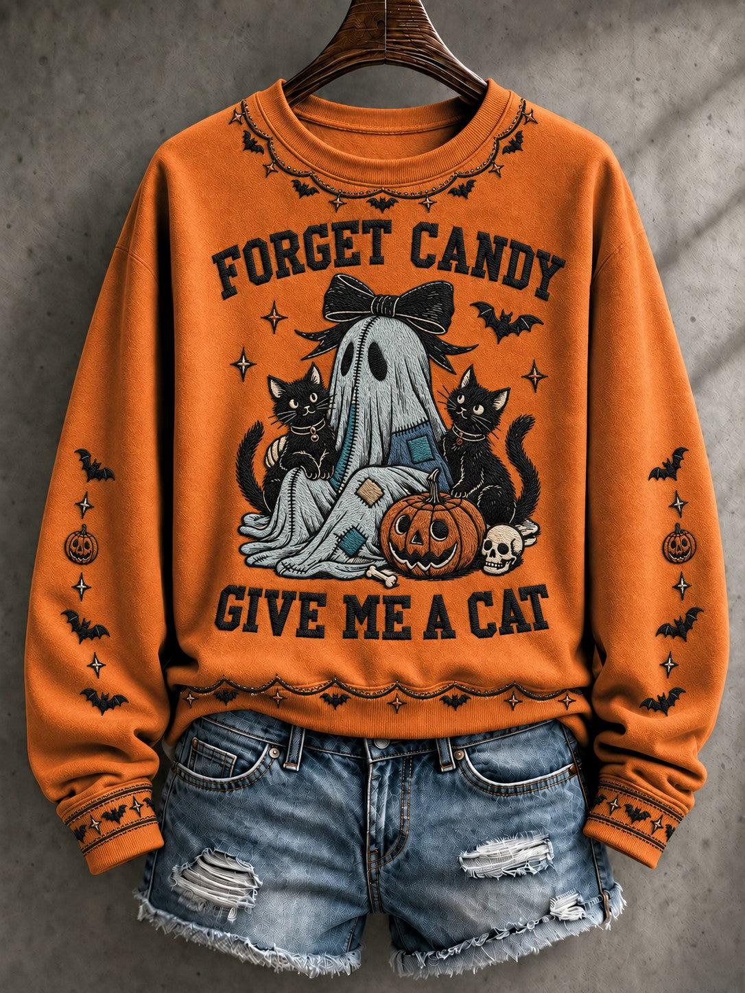 Women's Forget Candy Give Me A Cat Printed Sweatshirt