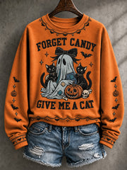 Women's Forget Candy Give Me A Cat Printed Sweatshirt