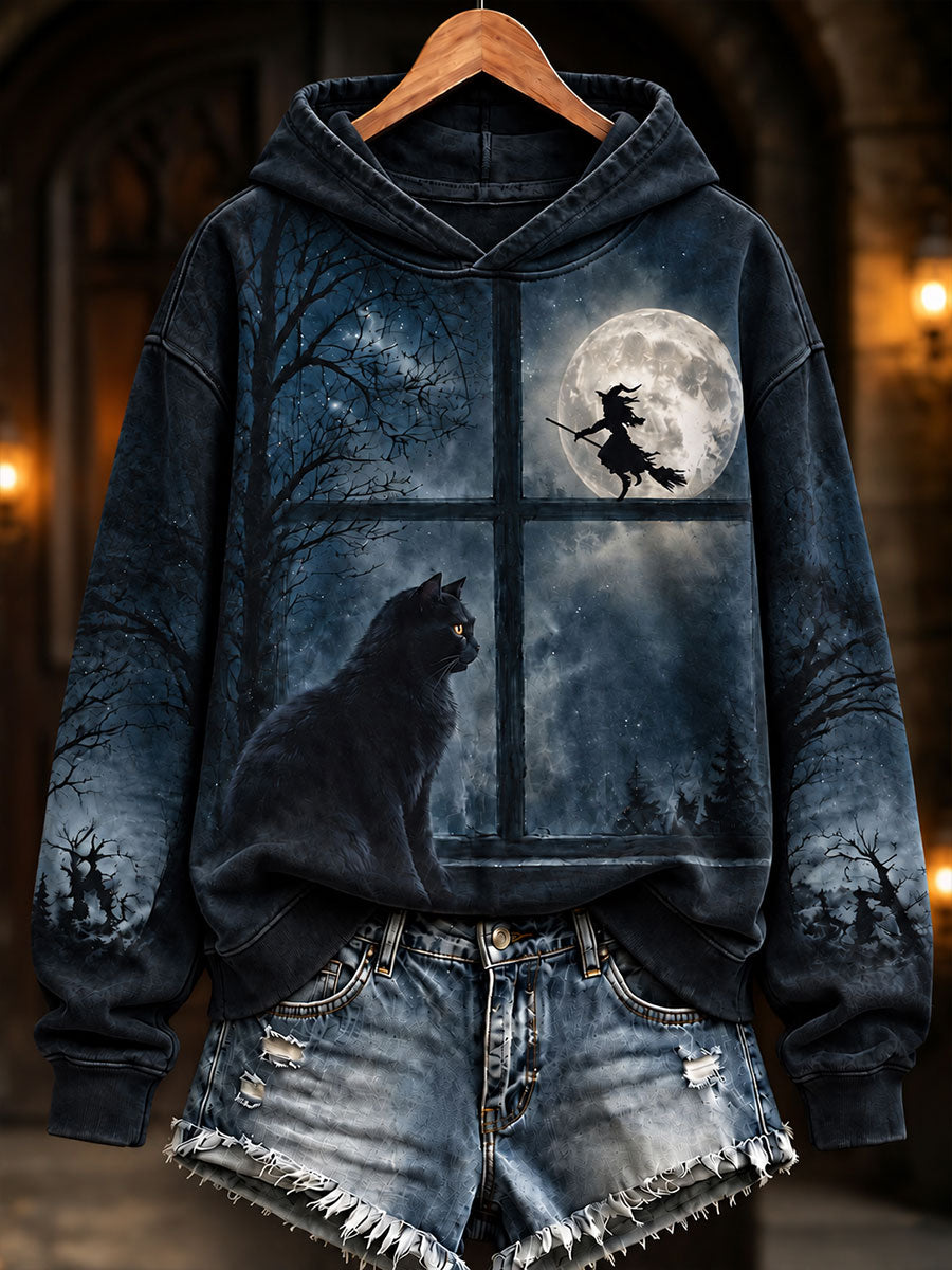 Women's Halloween Cat Art Regular Sweatshirt