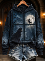 Women's Halloween Cat Art Regular Sweatshirt