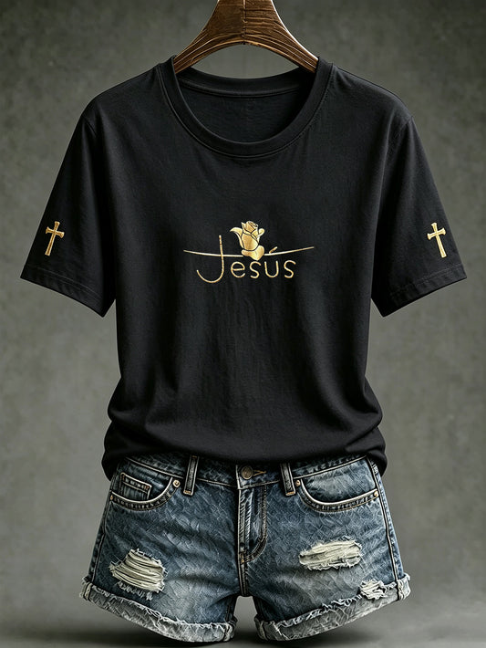 Women's faith theme pattern printed casual short-sleeve T-shirt