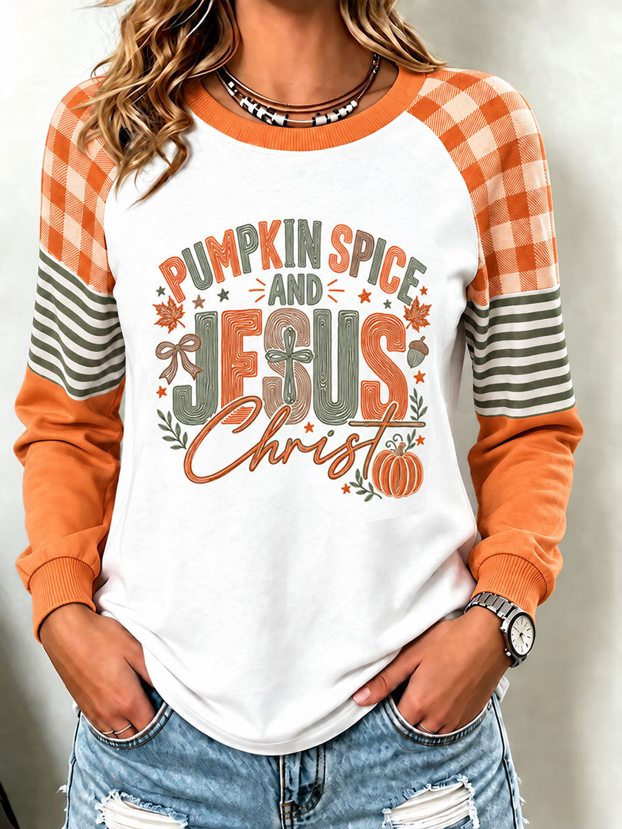 Women's Pumpkin Spice and Jesus Christ Printed Casual Sweatshirt
