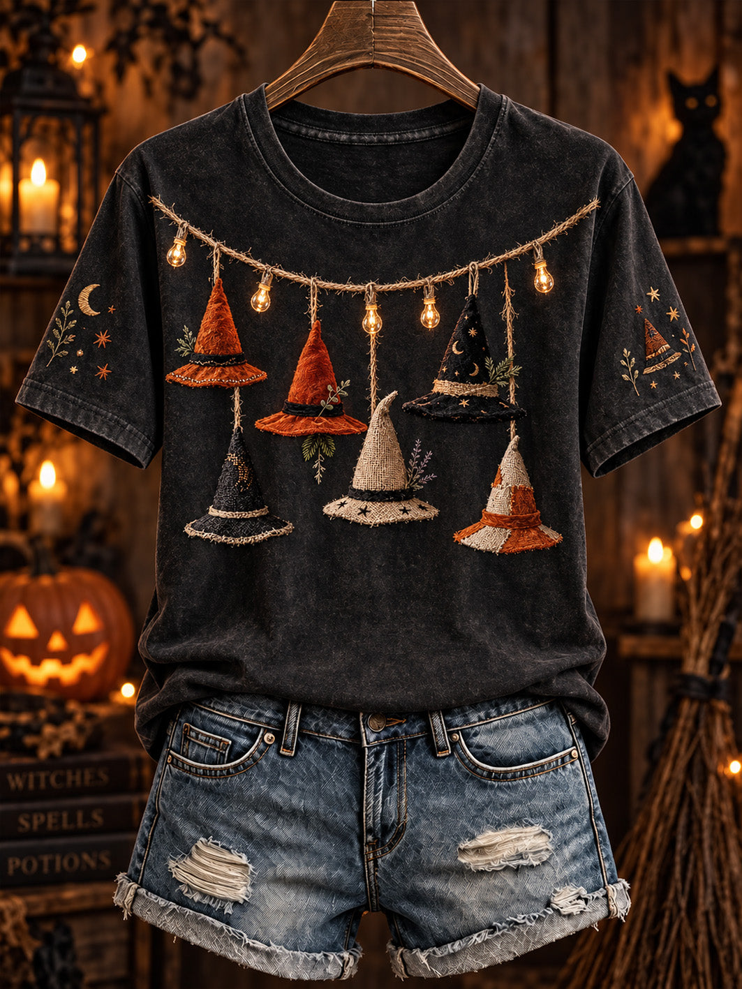 Women's Halloween pattern print casual short-sleeve T-shirt.