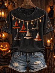 Women's Halloween pattern print casual short-sleeve T-shirt.