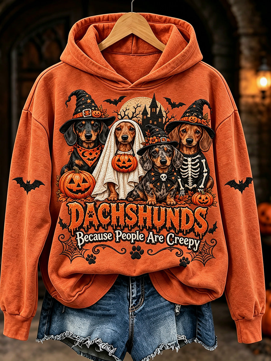 Women's Dachshunds Because People Are Creepy Halloween Print Hooded Sweatshirt
