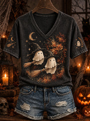 Women's Halloween ghost pattern print casual short-sleeve T-shirt