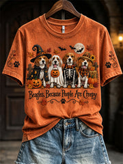 Women's Beagles Because People Are Creepy Fall Halloween Dogs Print short-sleeved T-shirt