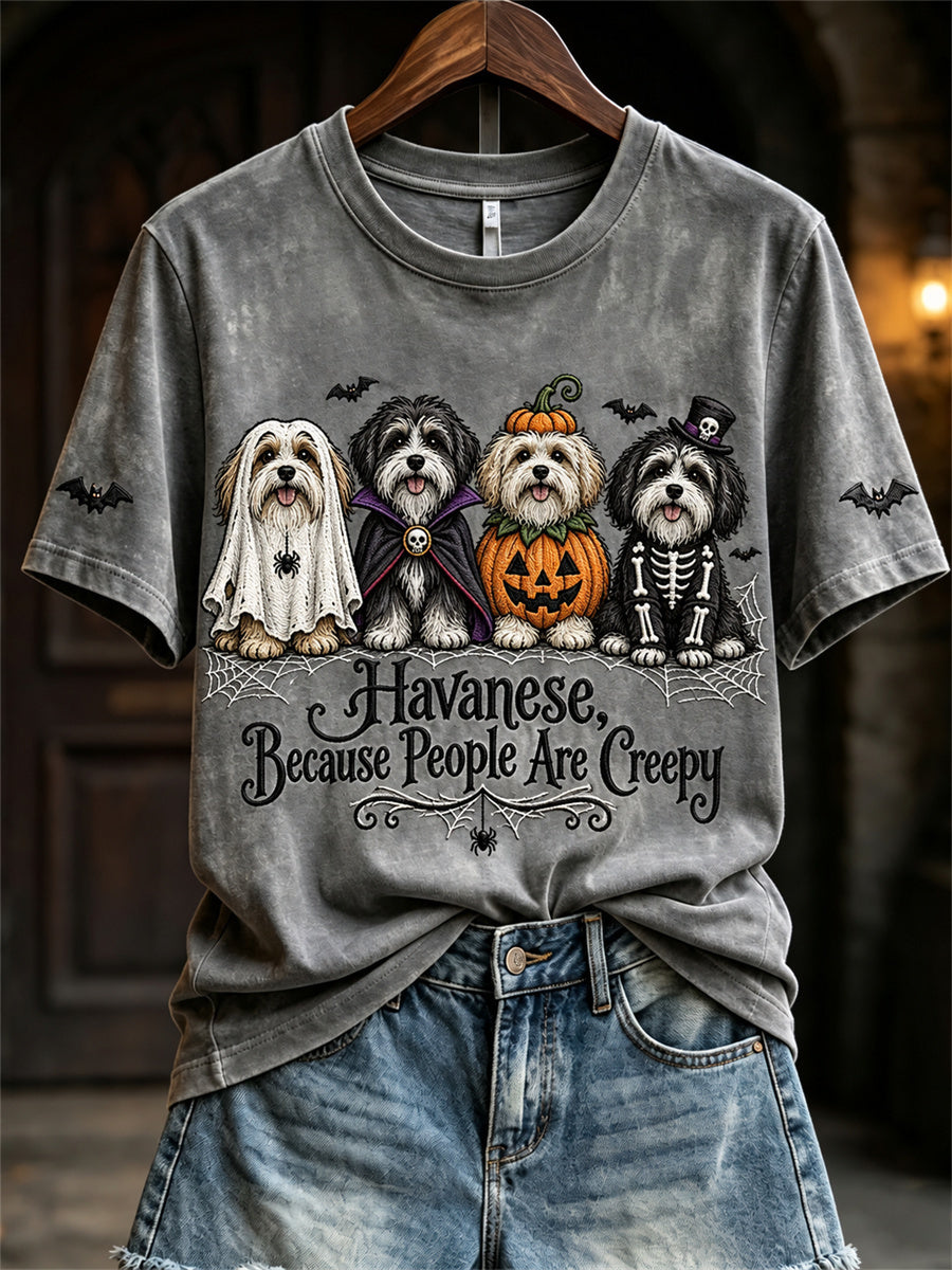 Women's Havanese Because People Are Creepy Halloween Dogs Print short-sleeved T-shirt