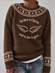 Women's "To Live Is Christ And To Die Is Gain" Faith Print Casual Sweater