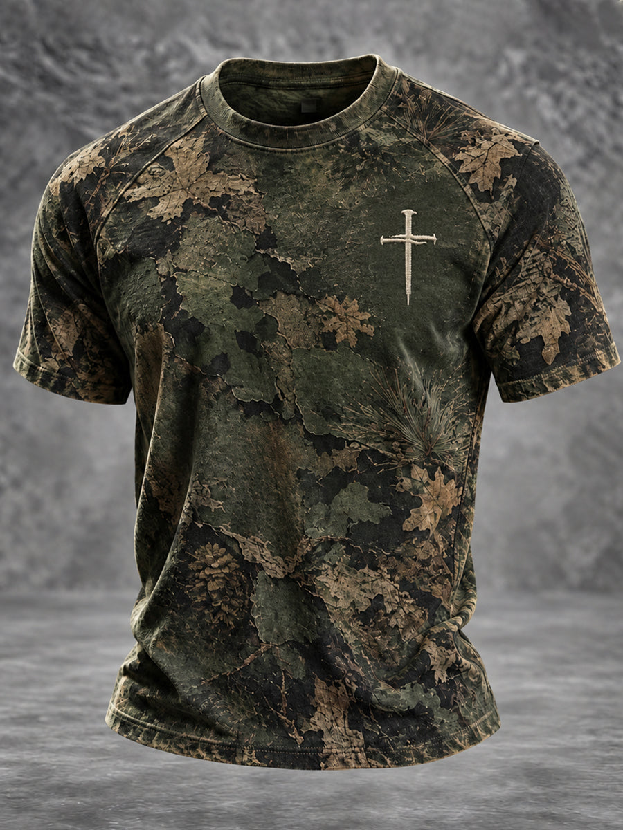 Men's Retro Christian Cross Short Sleeve T-shirt