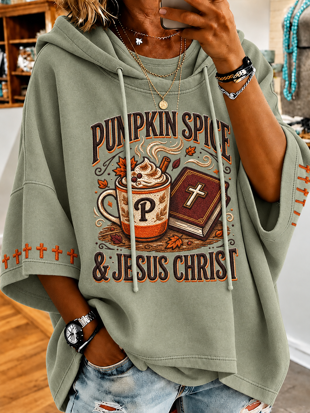 Women’s Pumpkin Spice Jesus Christ Short-Sleeve Hoodie