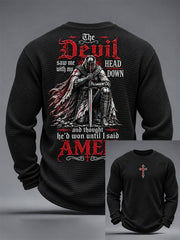 Men's The Devil Saw Me With My Head Down Thought He'd Won Until I Said Amen Print Waffle Long Sleeve T-Shirt