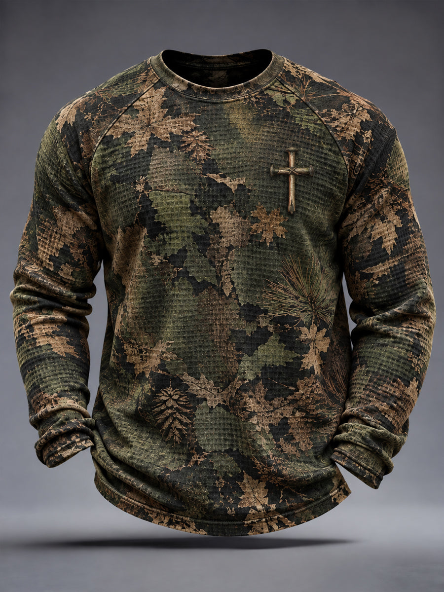 Men's Retro Christian Cross Waffle Sweatshirt