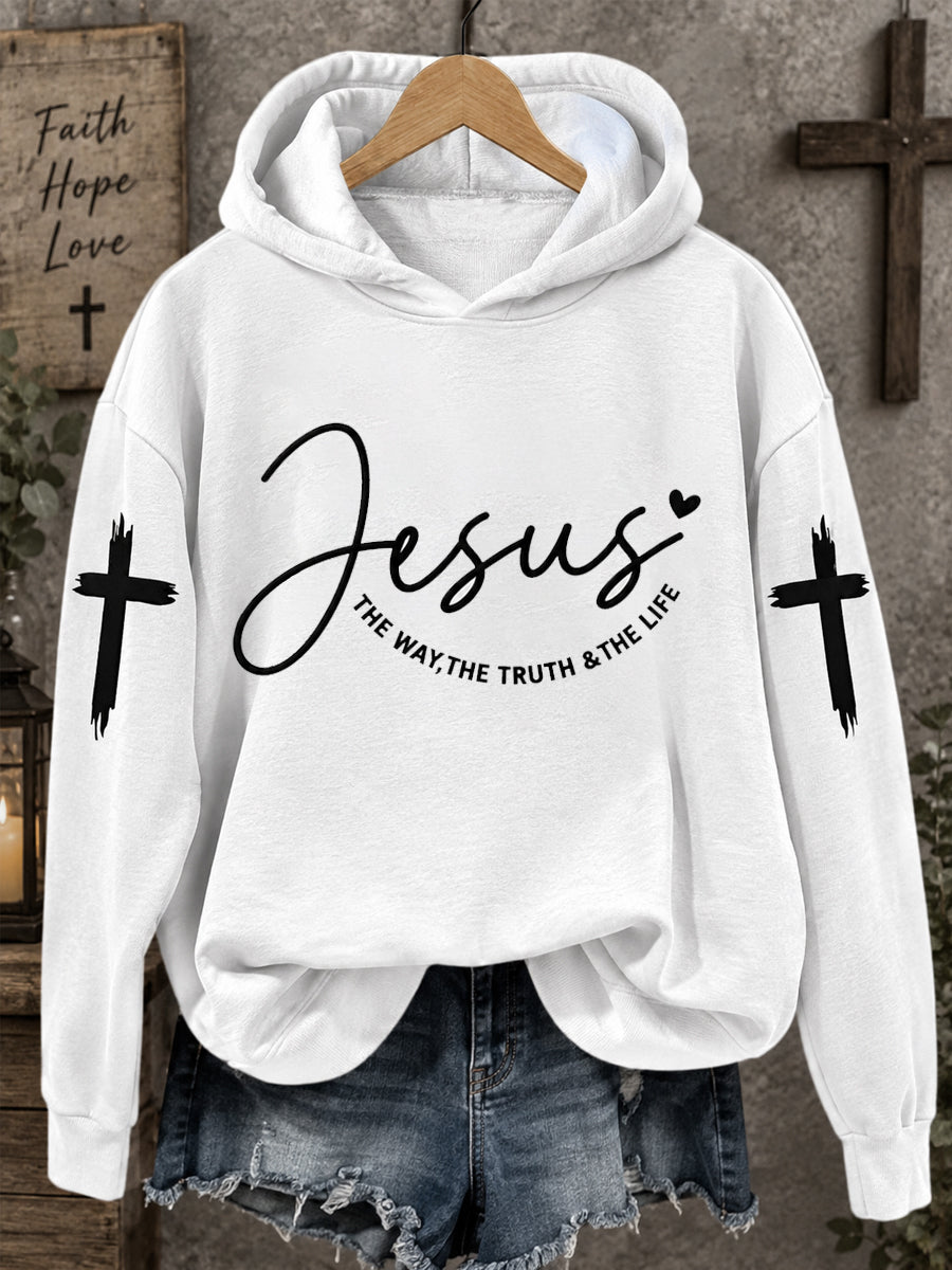 Women's Jesus The Way The Truth The Life Cross Faith Casual Hoodie