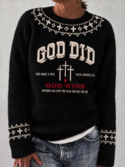Women's "God Made A Way,Faith Conquers All" Faith Print Casual Sweater