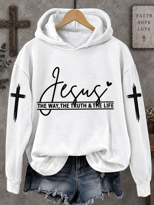 Women's Jesus The Way The Truth The Life Cross Faith Casual Hoodie