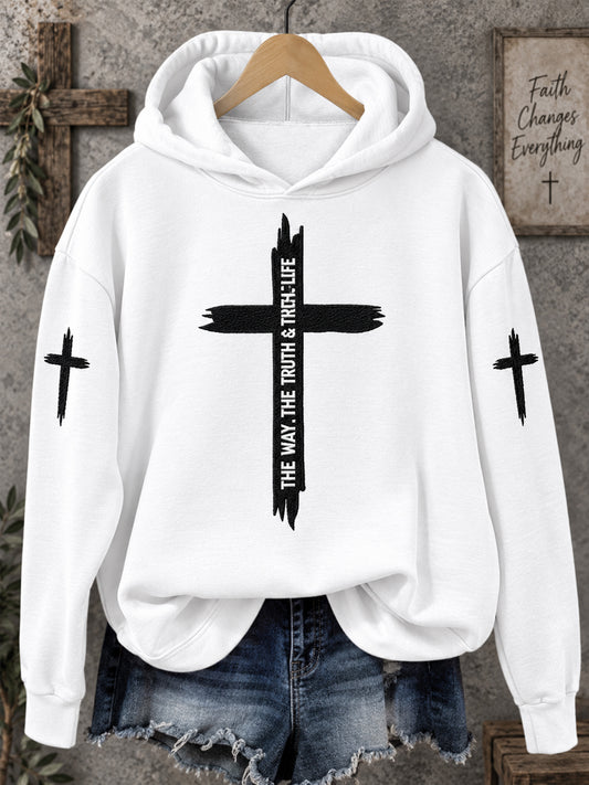 Women's Jesus The Way The Truth The Life Cross Faith Casual Hoodie