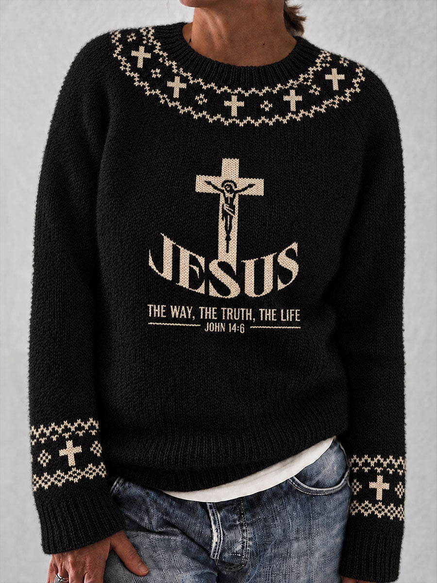 Women's "Jesus Is The Way, the Truth, the Life" Faith Print Casual Sweater