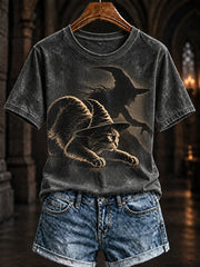 Women's Witch And Black Cat Halloween T-shirt