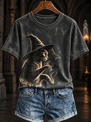 Women's Witch And Black Cat Halloween T-shirt