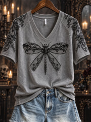 Women's Halloween Gothic Lace Dragonfly Art Print short-sleeved T-shirt