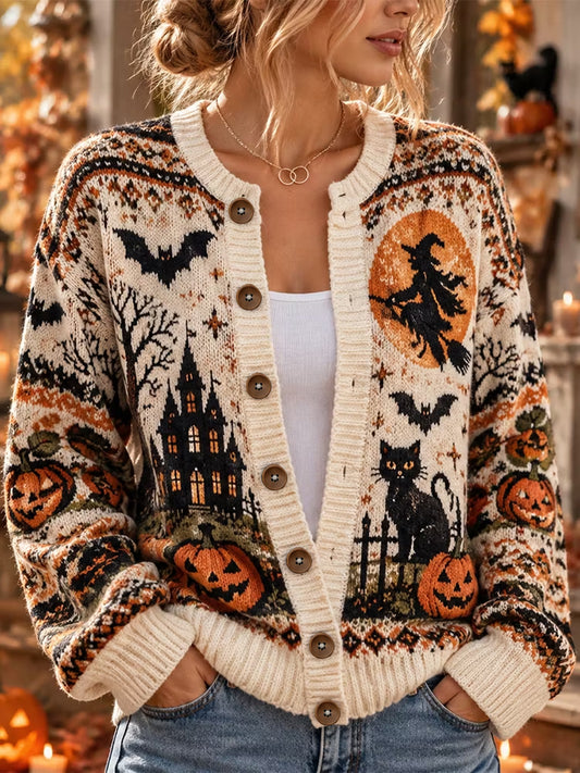 Women's Halloween Print Cardigan-Style Top
